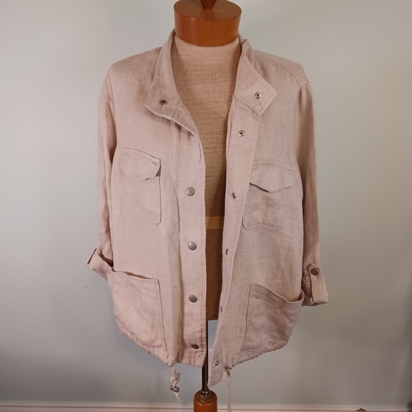 Size Large C&C California Womens 100%  Linen Jacket Beige Spring - Picture 2 of 9